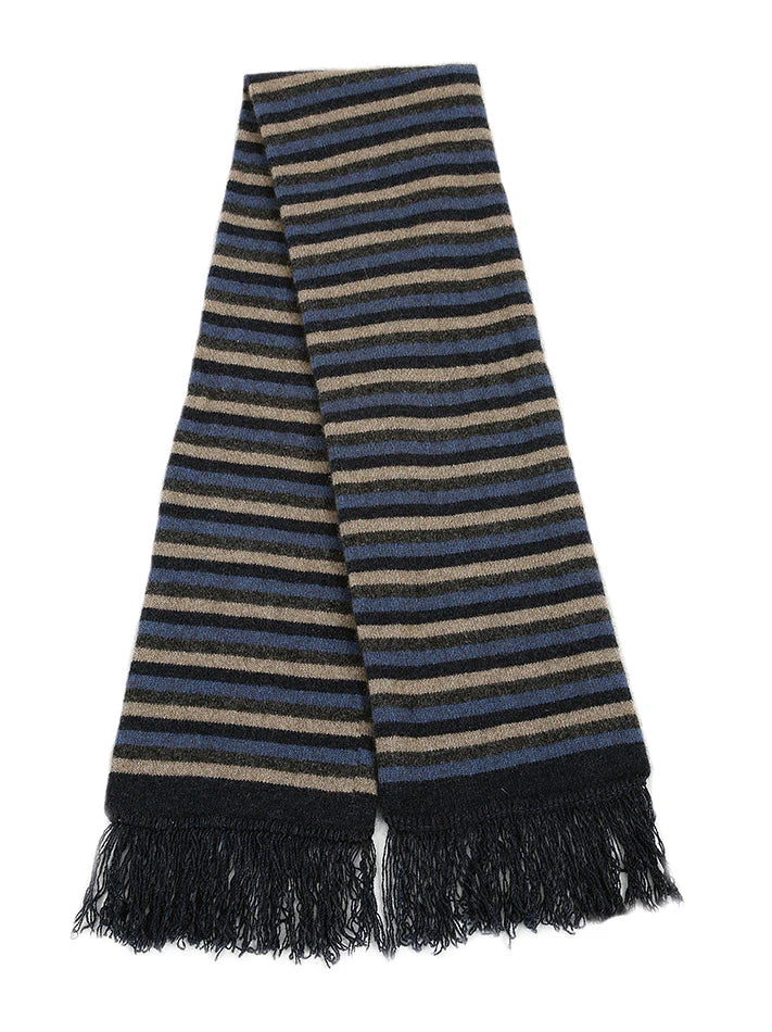 Merino Scarf Striped scarf with blue and beige pattern 