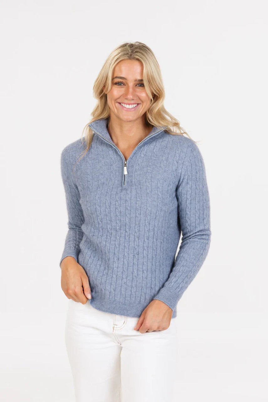 Native World | Cable Half Zip Sweater - Crystal