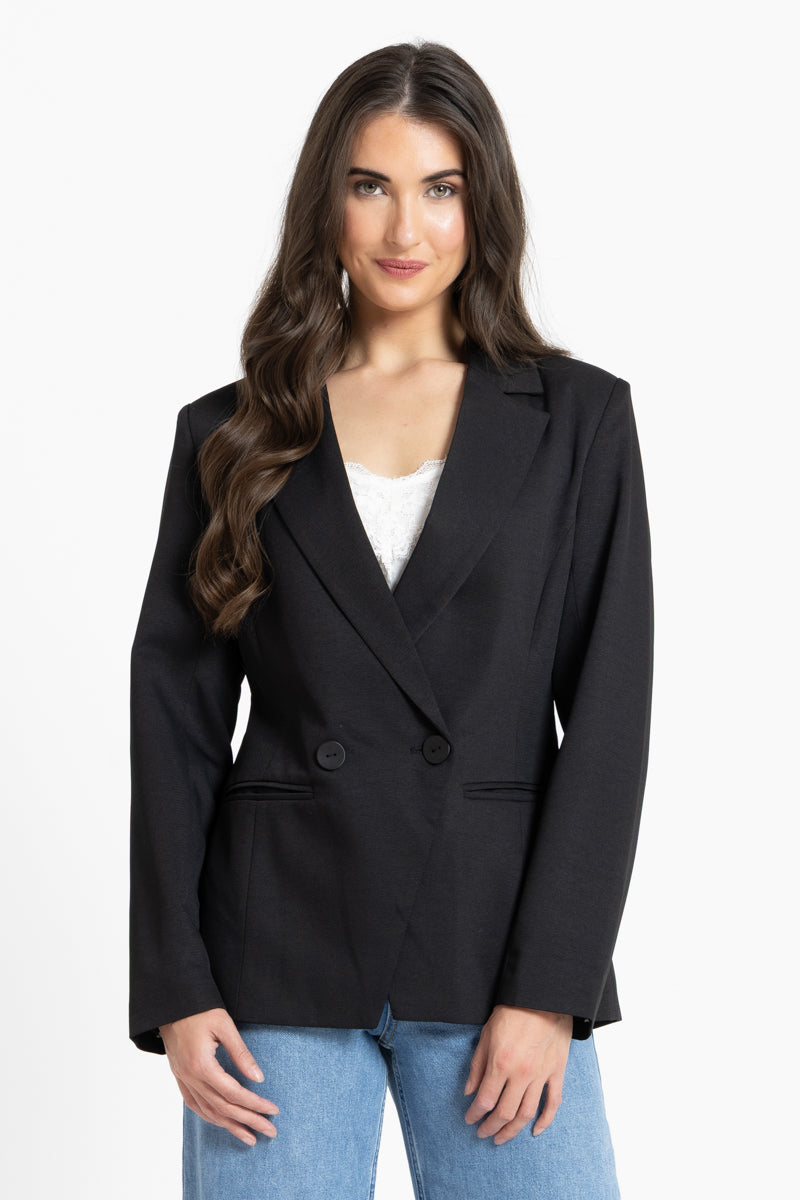 Seeking Lola | Jordanna Blazer - Black w/Black & White Spot Lining