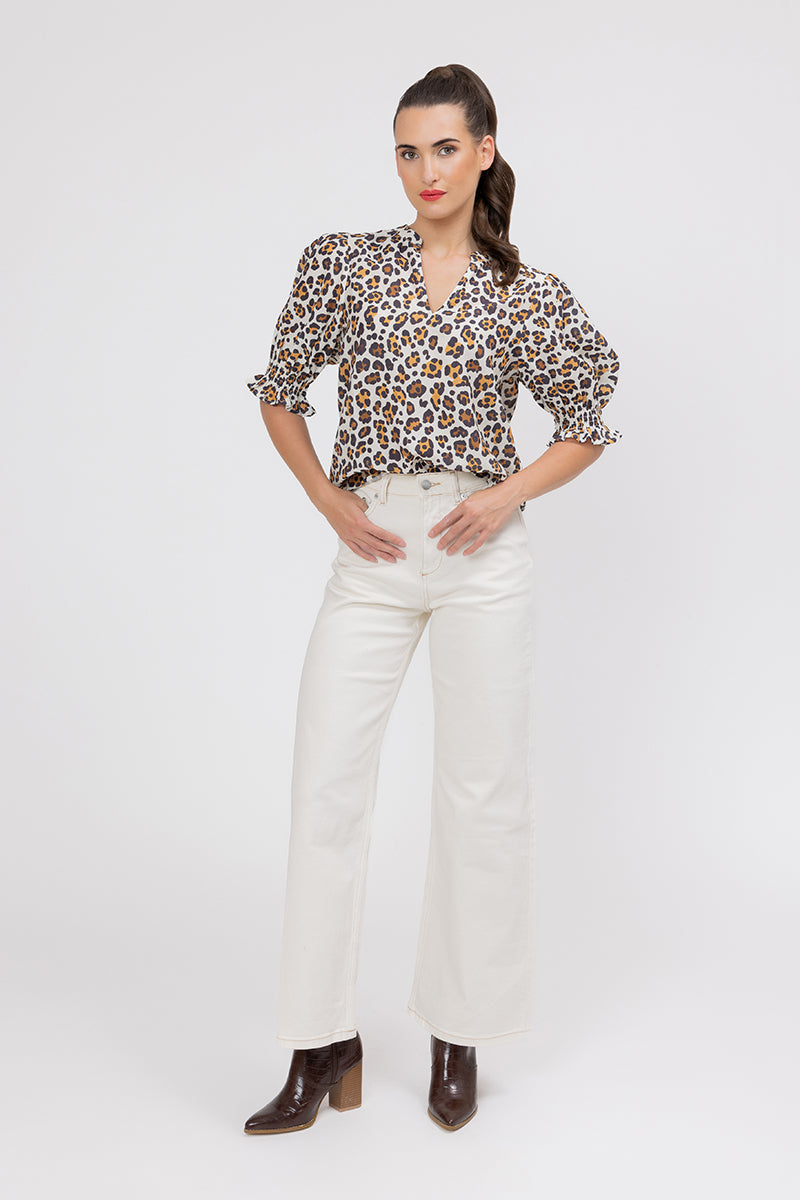Seeking Lola | Relaxed Butterfly Top -  Latte Leopard