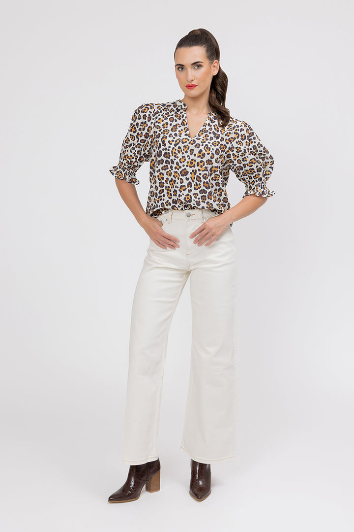 Seeking Lola | Relaxed Butterfly Top -  Latte Leopard