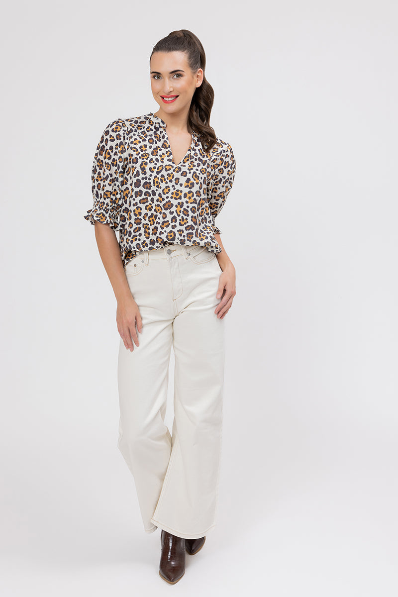 Seeking Lola | Relaxed Butterfly Top -  Latte Leopard