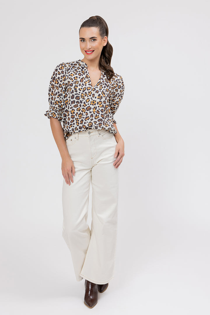 Seeking Lola | Relaxed Butterfly Top -  Latte Leopard