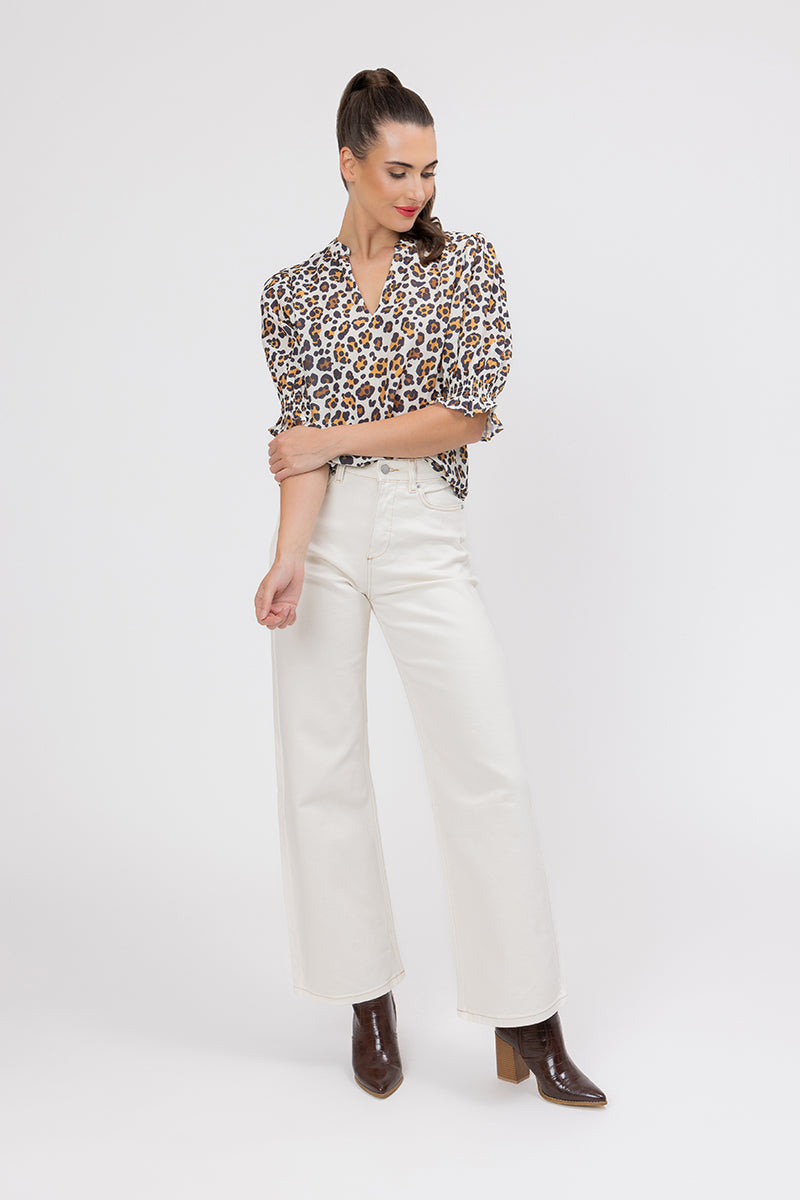 Seeking Lola | Relaxed Butterfly Top -  Latte Leopard