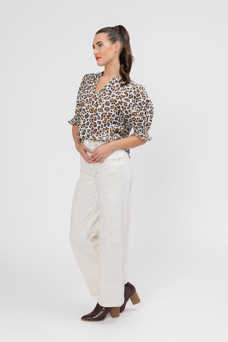 Seeking Lola | Relaxed Butterfly Top -  Latte Leopard