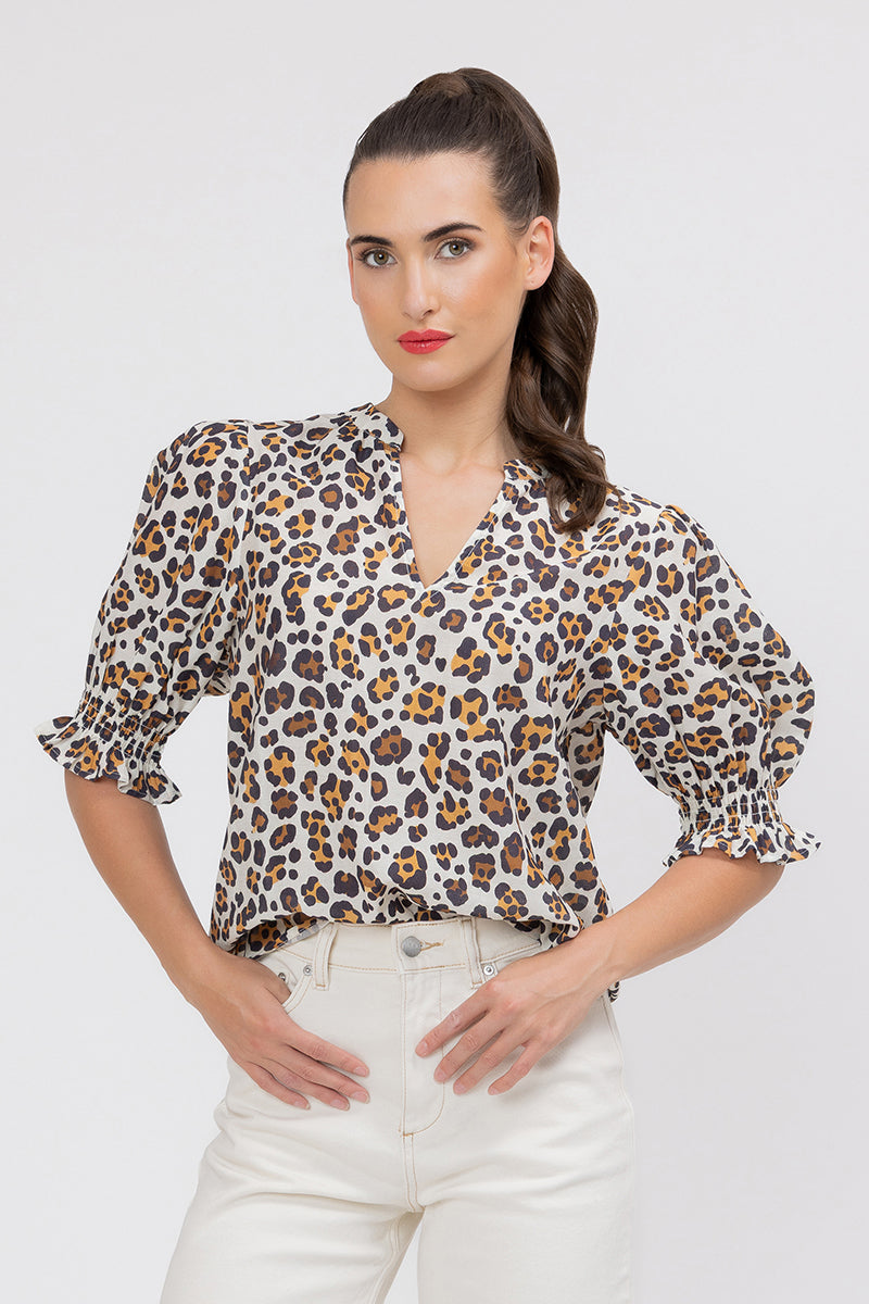 Seeking Lola | Relaxed Butterfly Top -  Latte Leopard