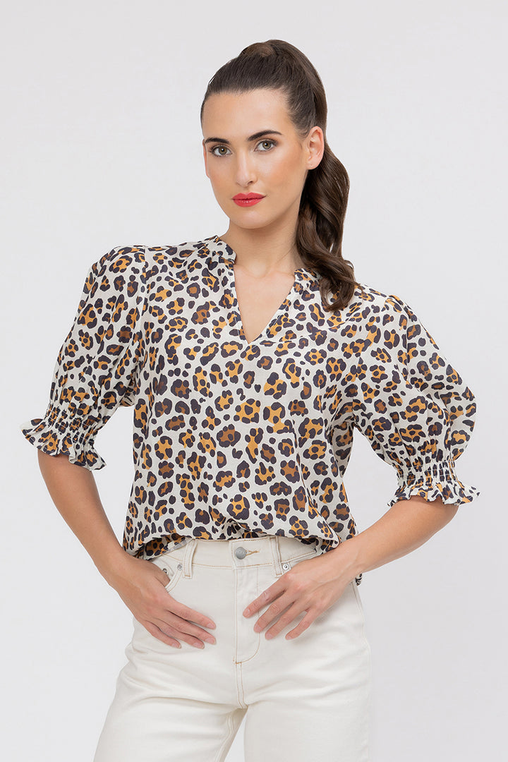 Seeking Lola | Relaxed Butterfly Top -  Latte Leopard