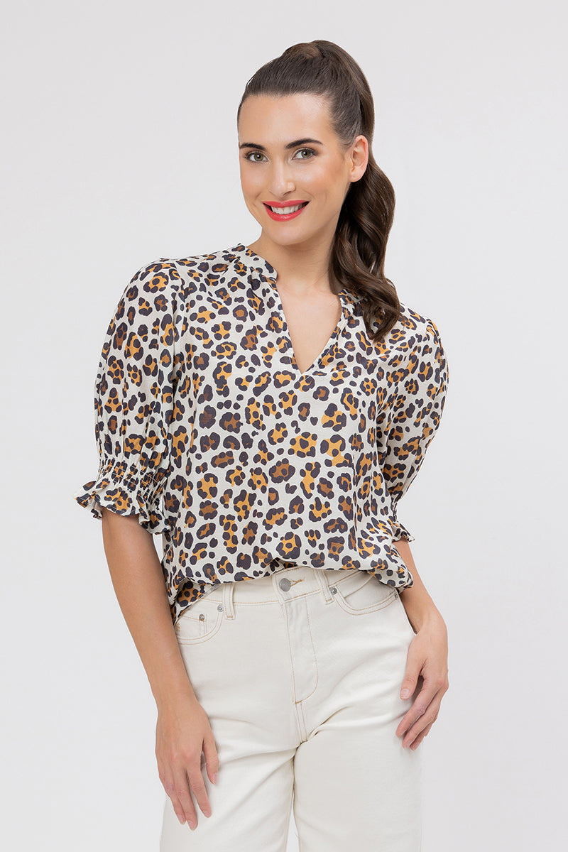 Seeking Lola | Relaxed Butterfly Top -  Latte Leopard