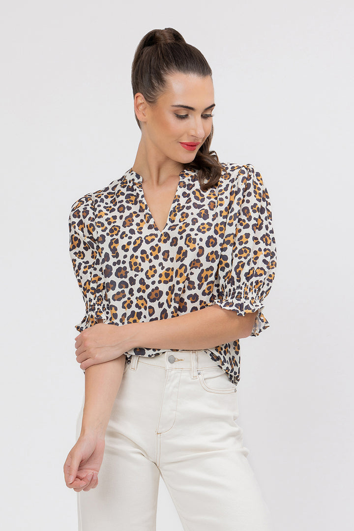 Seeking Lola | Relaxed Butterfly Top -  Latte Leopard