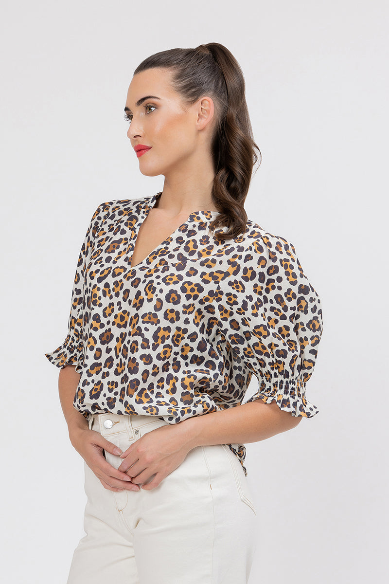 Seeking Lola | Relaxed Butterfly Top -  Latte Leopard
