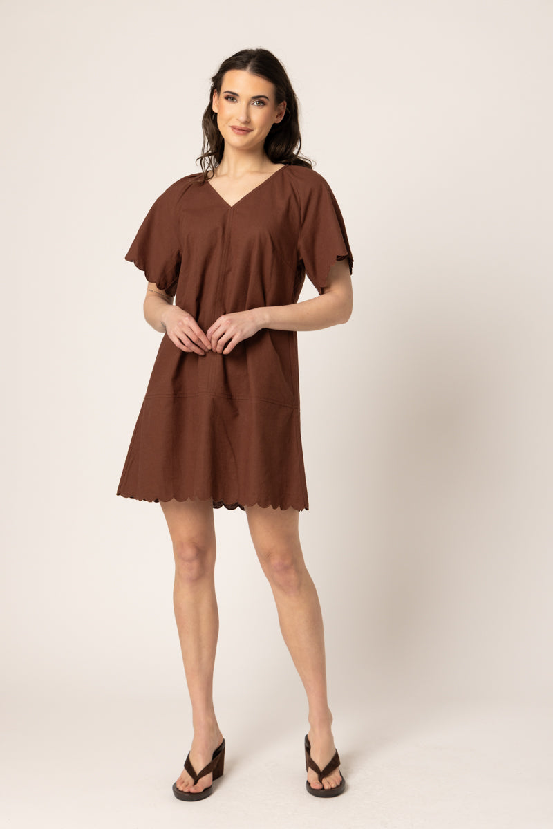Scallop Shortie Dress - Chestnut