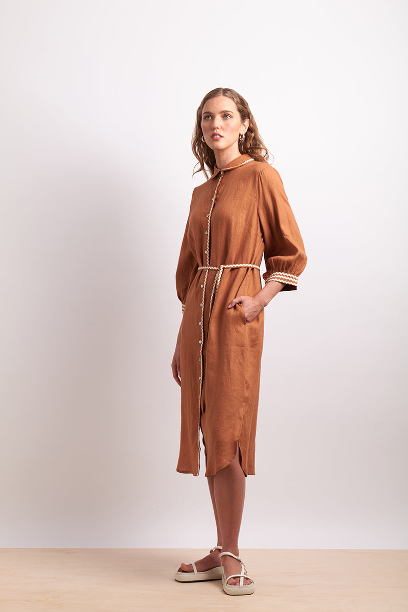 Neris | Ric Rac Shirt Dress - Cinnamon