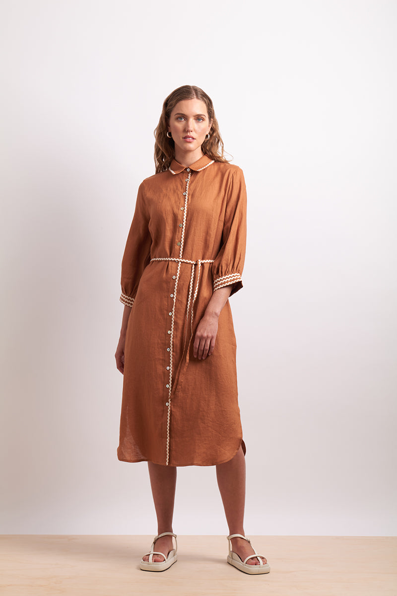 Neris | Ric Rac Shirt Dress - Cinnamon
