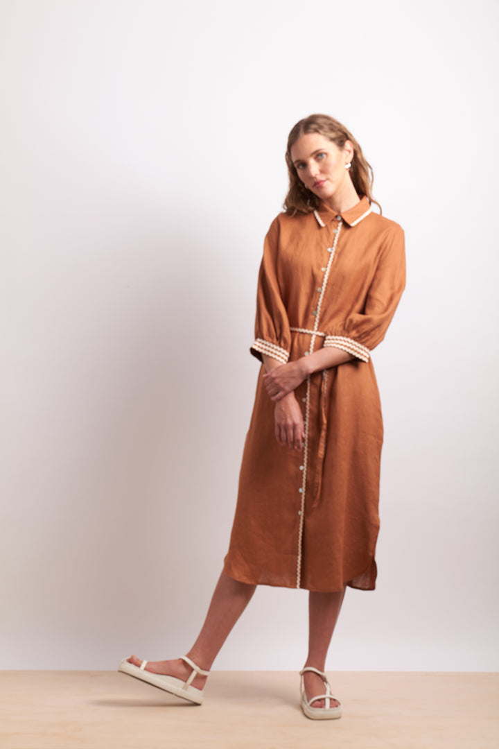 Neris | Ric Rac Shirt Dress - Cinnamon