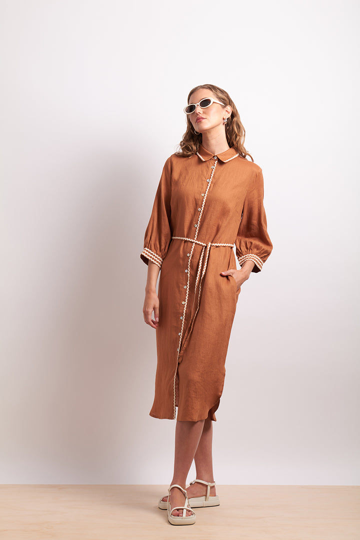 Neris | Ric Rac Shirt Dress - Cinnamon