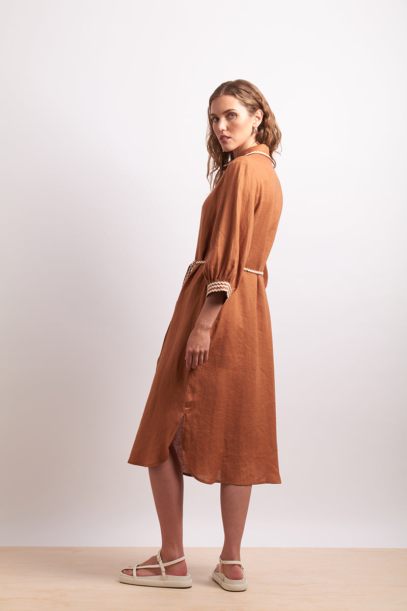 Neris | Ric Rac Shirt Dress - Cinnamon
