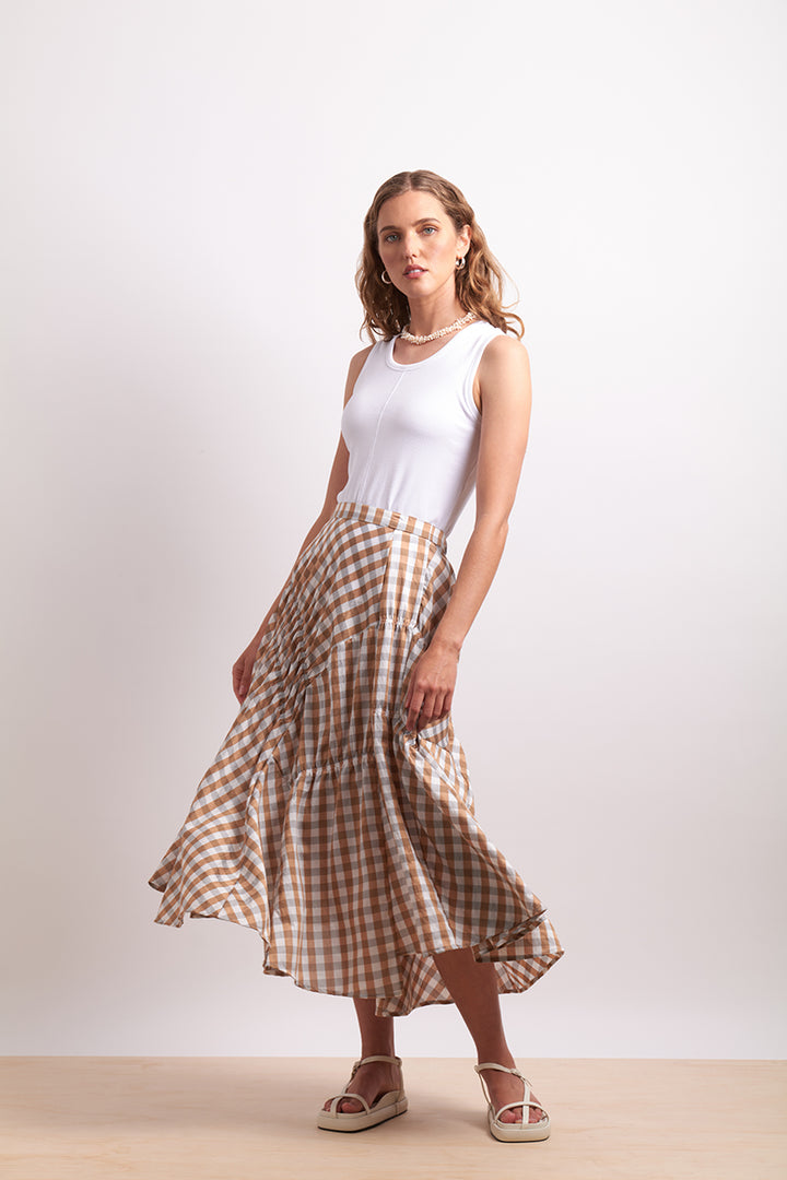 Neris | In Stitches Skirt - Sand Check