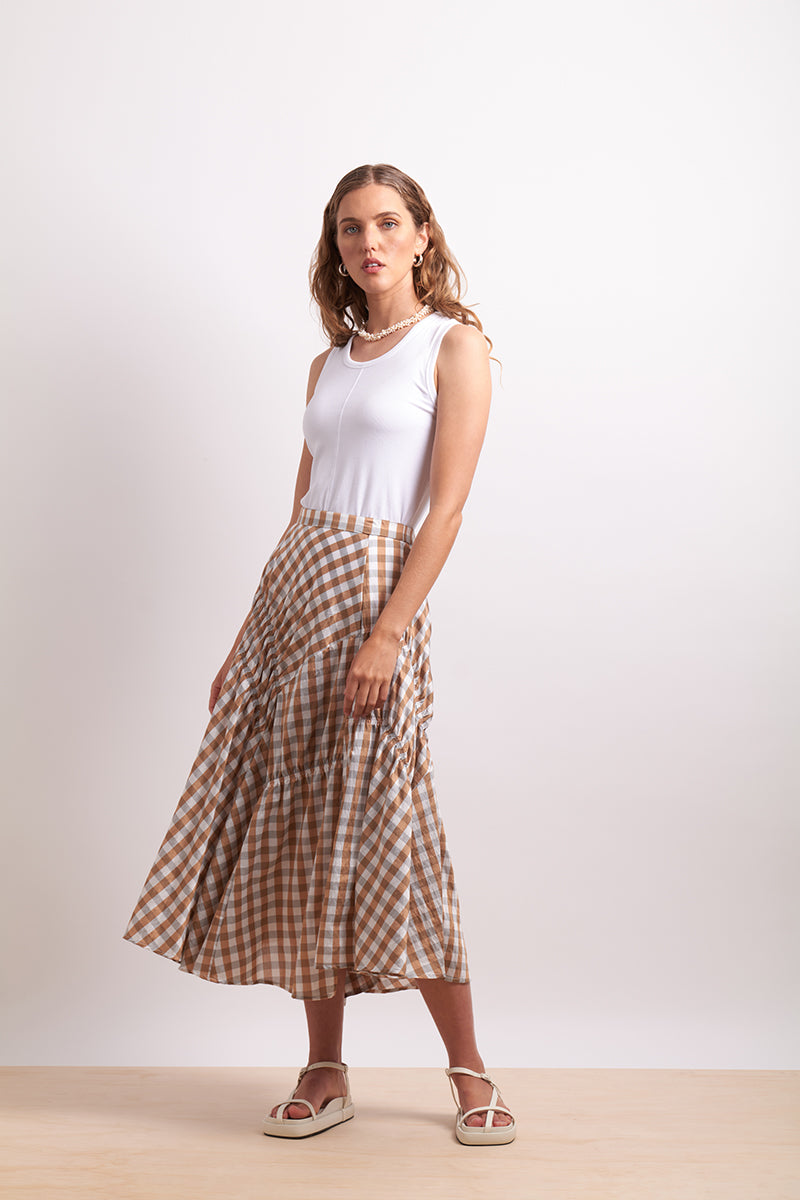 Neris | In Stitches Skirt - Sand Check