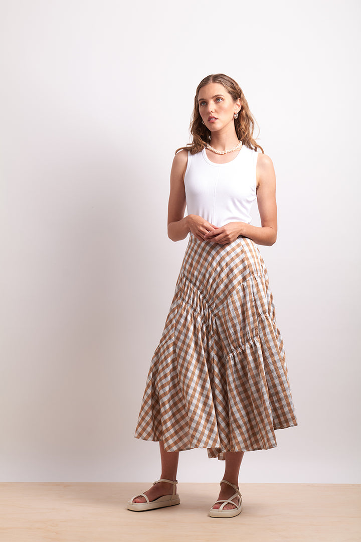 Neris | In Stitches Skirt - Sand Check
