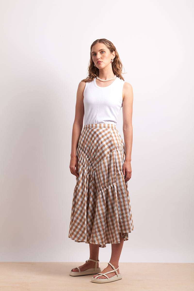 Neris | In Stitches Skirt - Sand Check