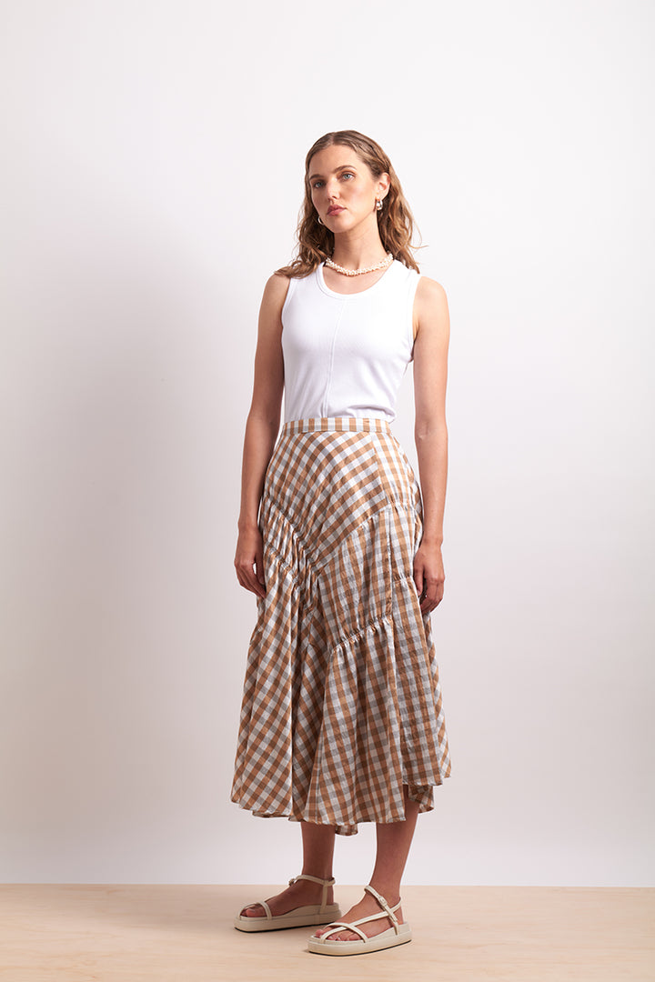 Neris | In Stitches Skirt - Sand Check