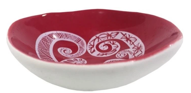 Bowl 7cm White Aroha Fern On Red