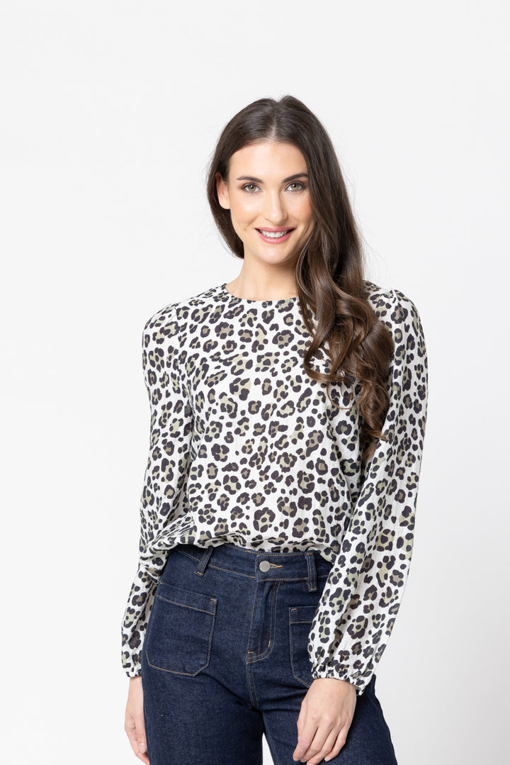 Seeking Lola | Gratitude Top Sage Leopard - Front View