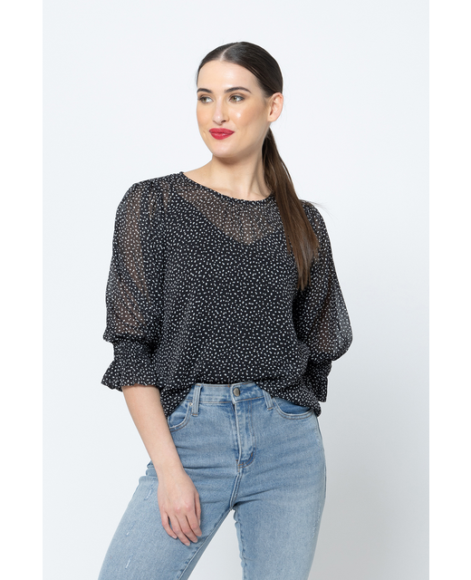 Seeking Lola Magnificent Top in Black Polka
