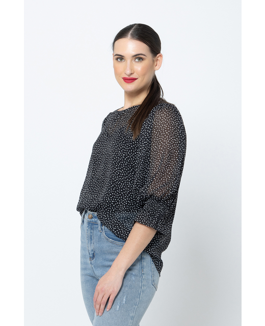 Seeking Lola Magnificent Top in Black Polka - Side View