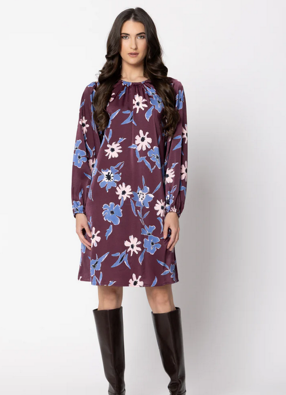 Seeking Lola Shift Dress Merlot Blossom - Front View 
