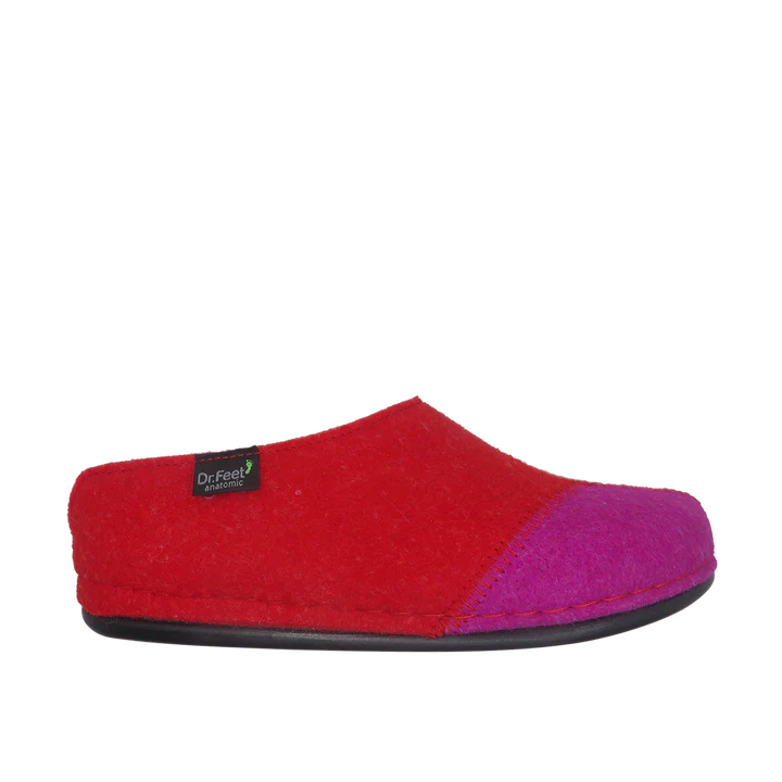 Dr Feet Hilda Slipper in Red Mix wool blend, side view