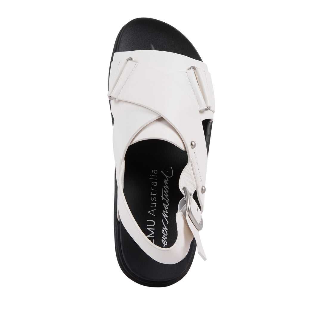 EMU Australia Faye Coconut white leather crossover buckle sandal top view.
