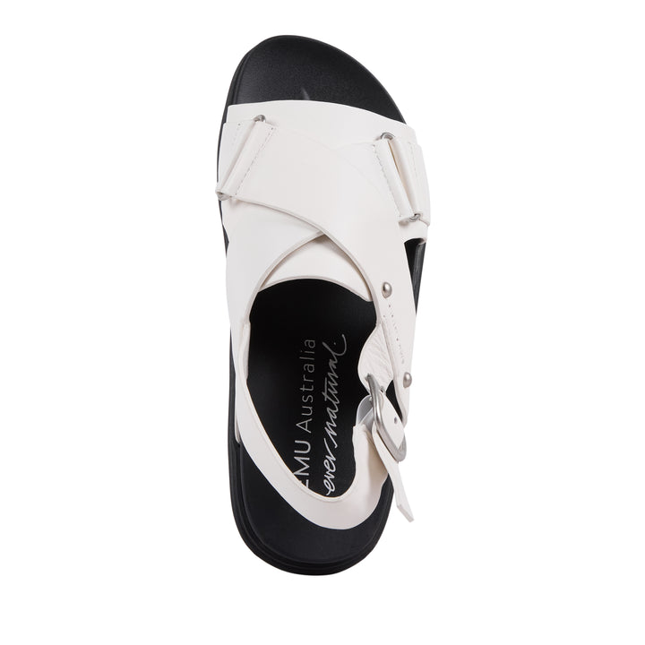 EMU Australia Faye Coconut white leather crossover buckle sandal top view.