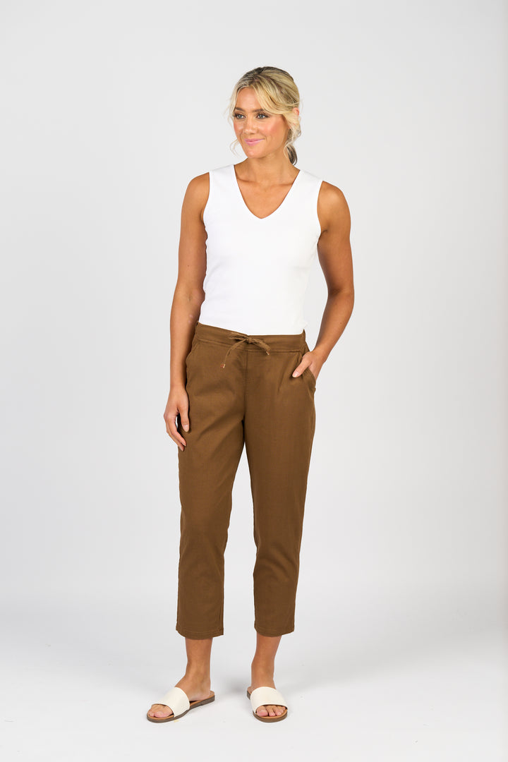 Vassalli 7/8 Tie Waist Pant Pecan - Front View 2