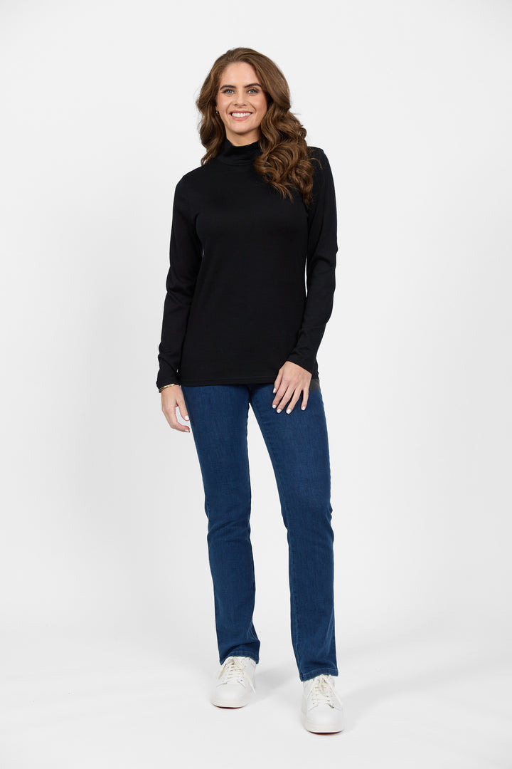 Vassalli Basic Black Long Sleeve Polo Neck Top