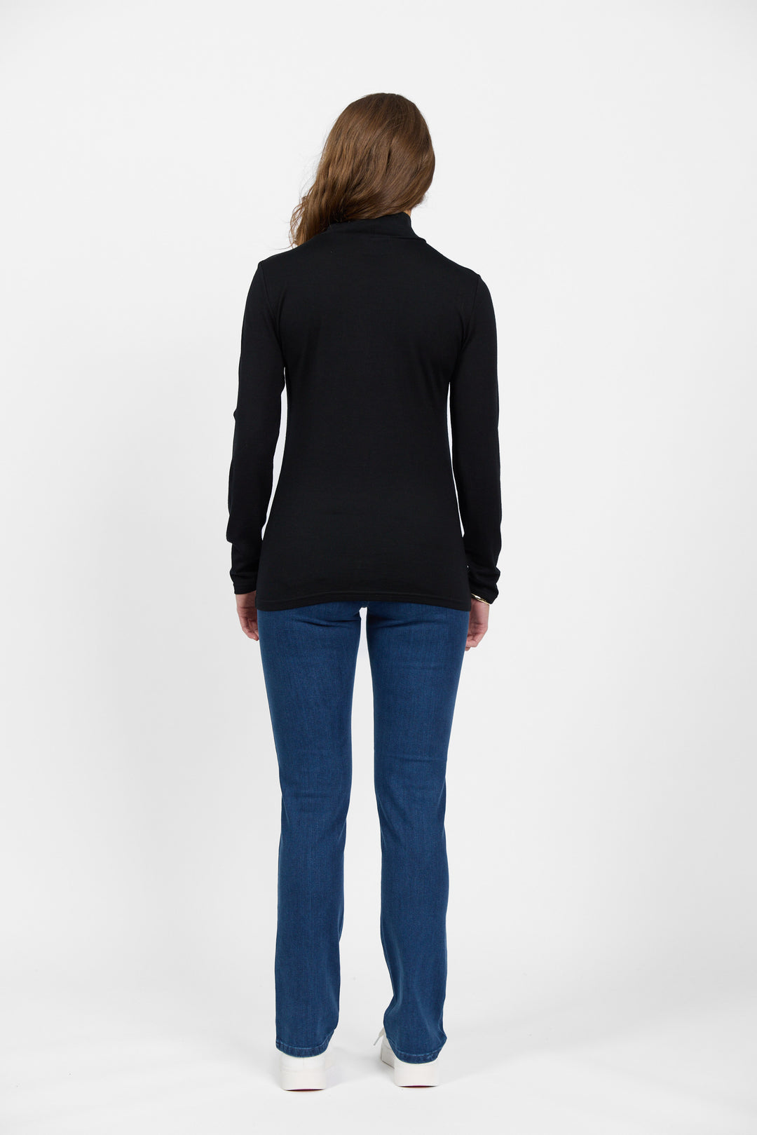 Vassalli Basic Black Long Sleeve Polo Neck Top - Back View