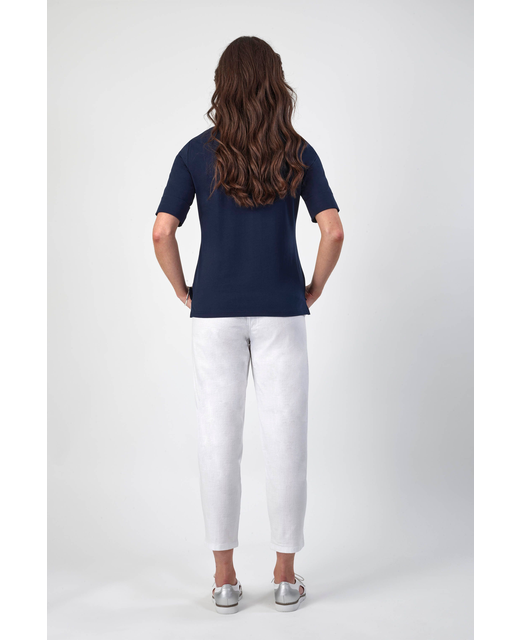 Vassalli Boat Neck Top - Navy - Back view