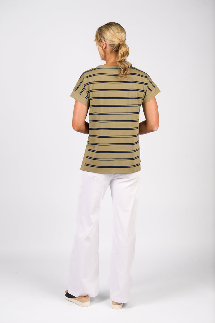 Vassalli | Drop Sleeve Top - Sage Stripe - Back View