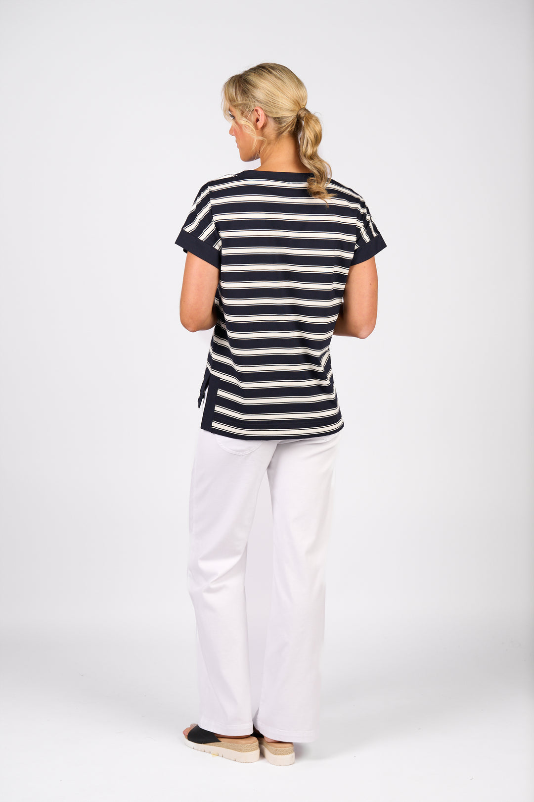 Vassalli Drop Sleeve Top Ink Stripe - Back View