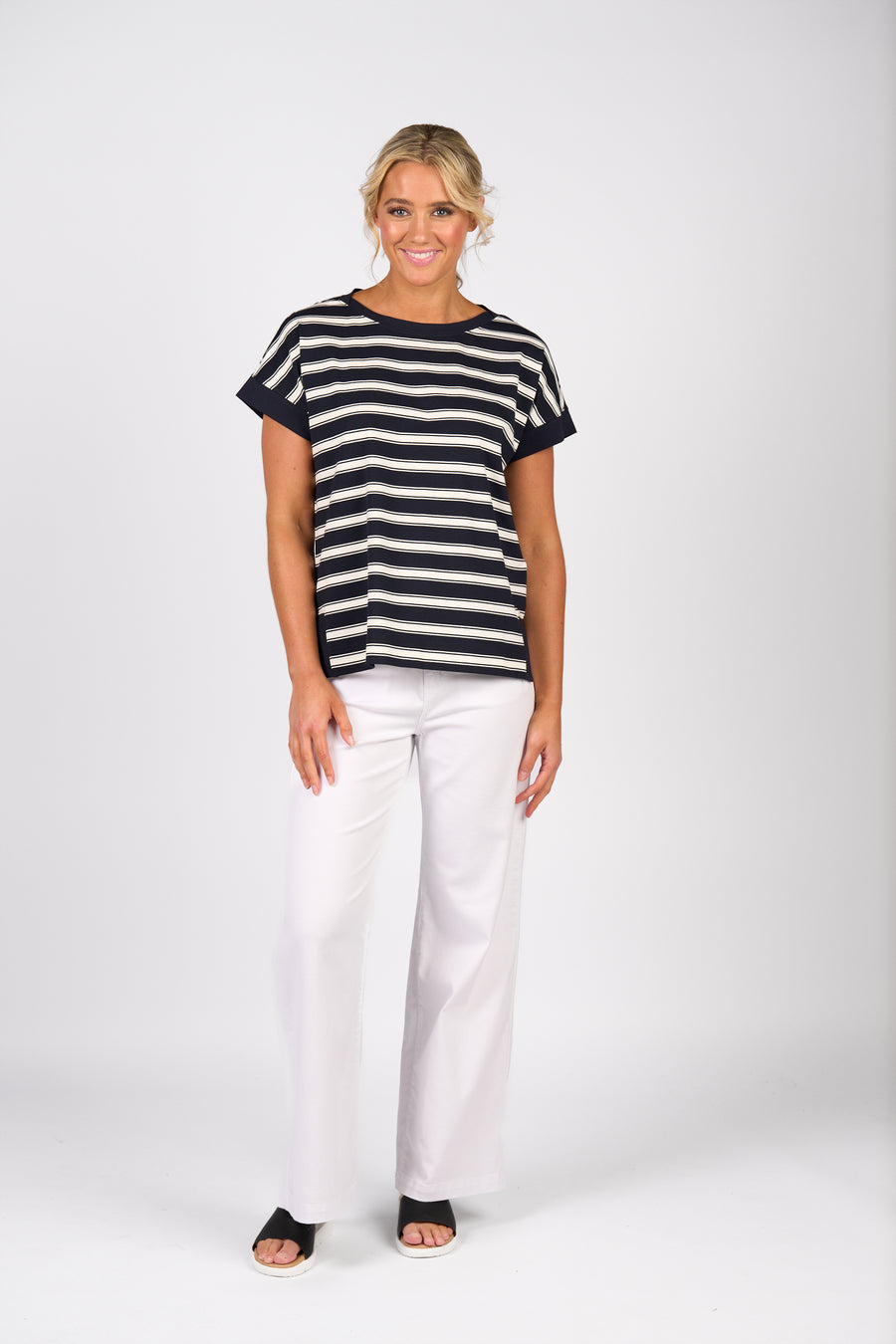 Vassalli Drop Sleeve Top Ink Stripe - Front View