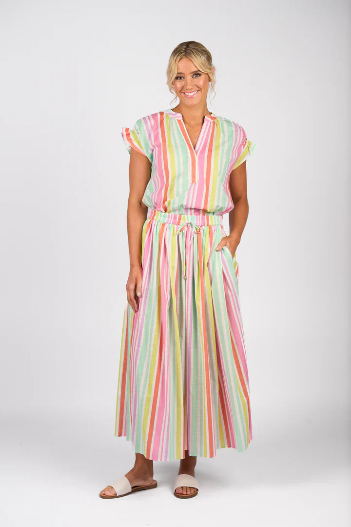 Vassalli Elastic Waist Maxi Skirt - Cabana - Front View