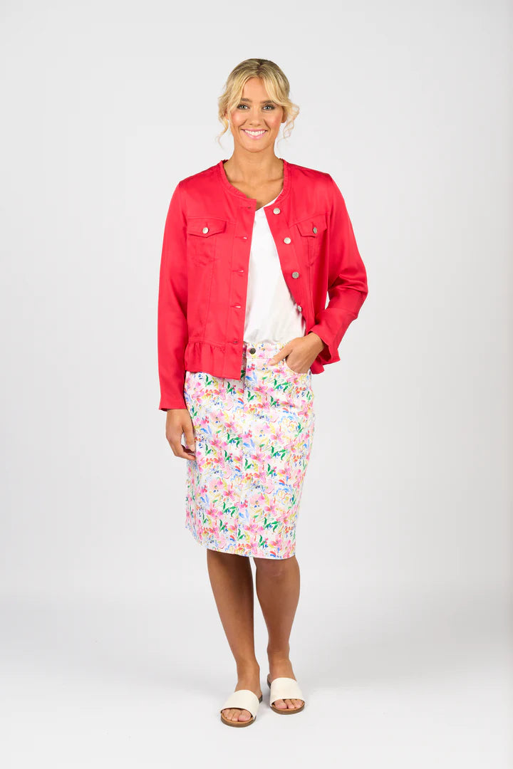 Vassalli - Jacket with Frill Hem - Cherry - Front 