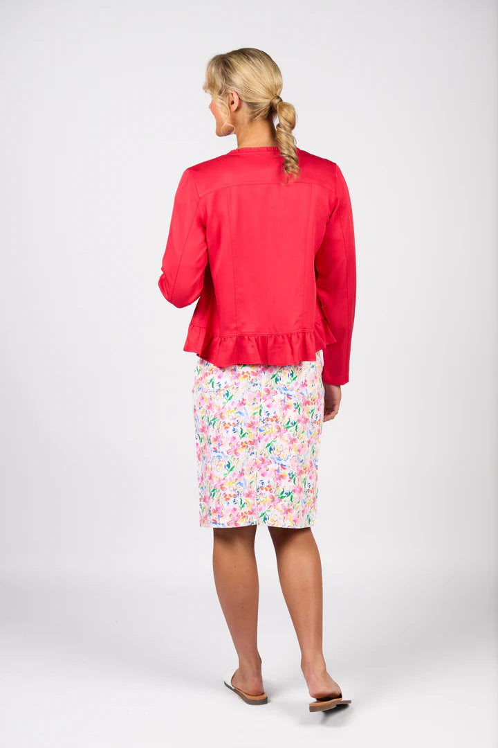 Vassalli - Jacket with Frill Hem - Cherry  - Back View