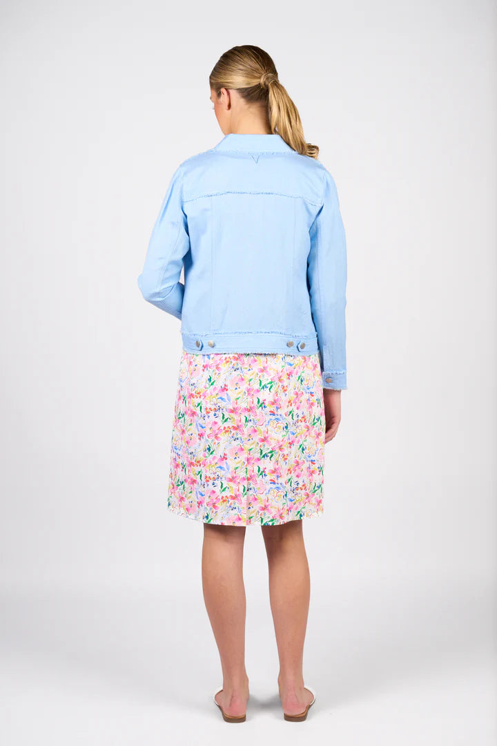 Vassalli Linen Jacket with Frayed Seams Sky Blue - Back View
