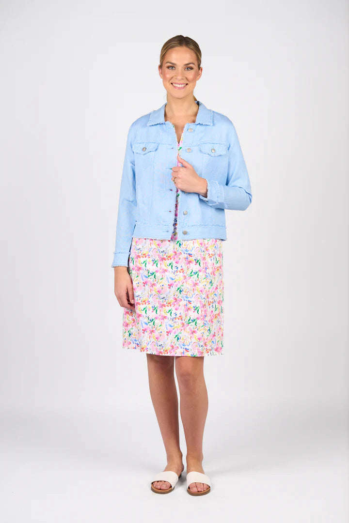 Vassalli | Linen Jacket with Frayed Seams - Sky Blue - Front View