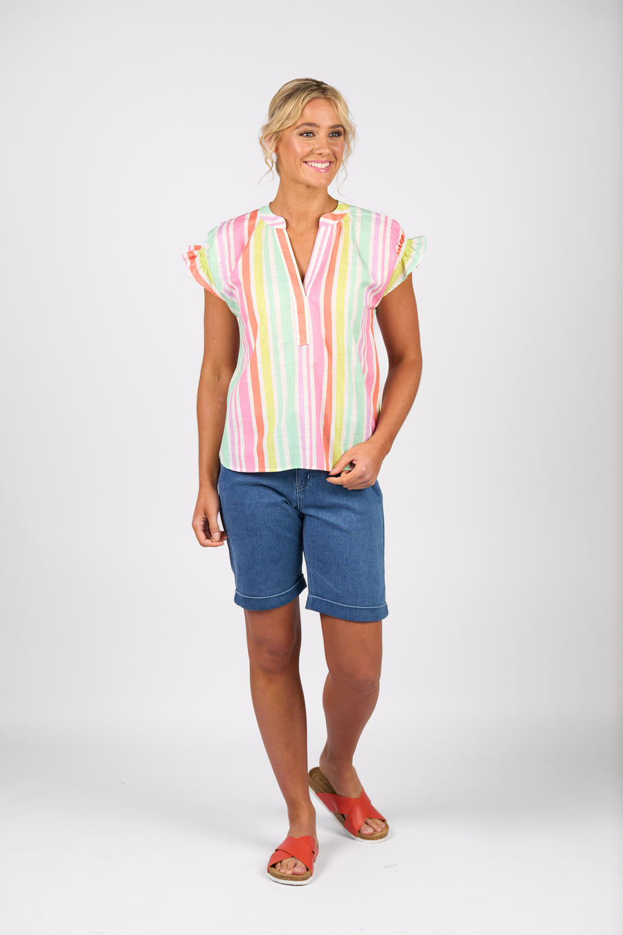 Vassalli | Printed Drop Shoulder Top - Cabana - Front View