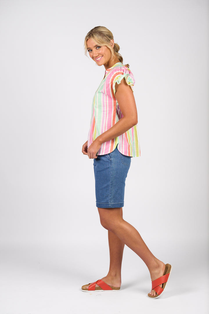 Vassalli | Printed Drop Shoulder Top - Cabana - Side View