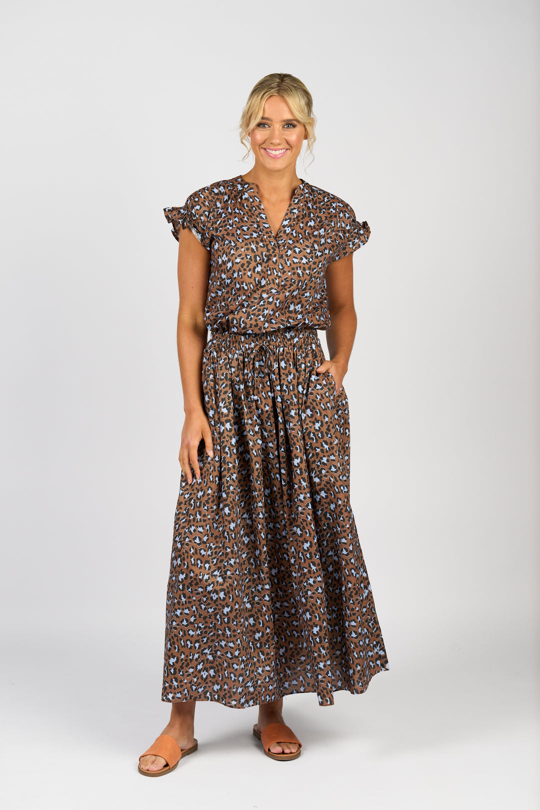 Vassalli Printed Drop Shoulder Top Nala With Skirt