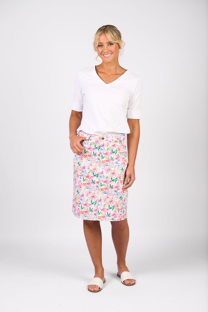 Vassalli | Printed Lightweight Skirt - Porto - Front View