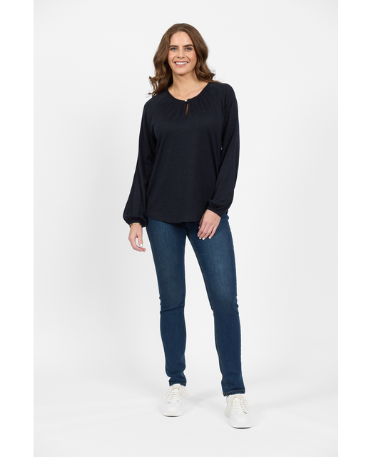 Vassalli Round Neck Merino Top Midnight - Front View